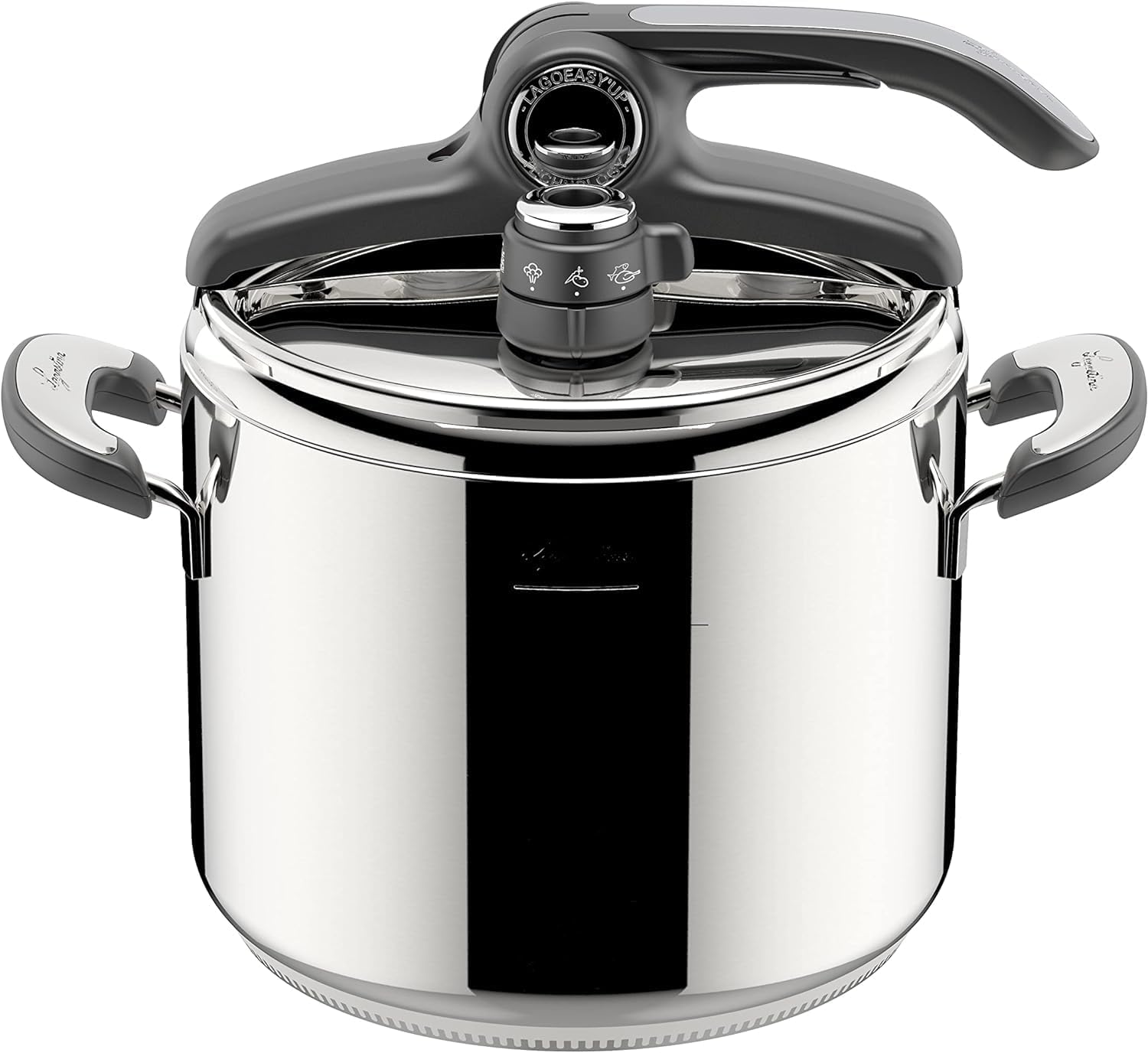 Lagostina Novia Vitamin Lagoeasy'UP Pressure Cooker 5 L in Stainless Steel 18/10 Ø 22 cm, Induction and Gas Pot, Lid with Easy Opening, Including Basket, Ecodose and Recipe Book