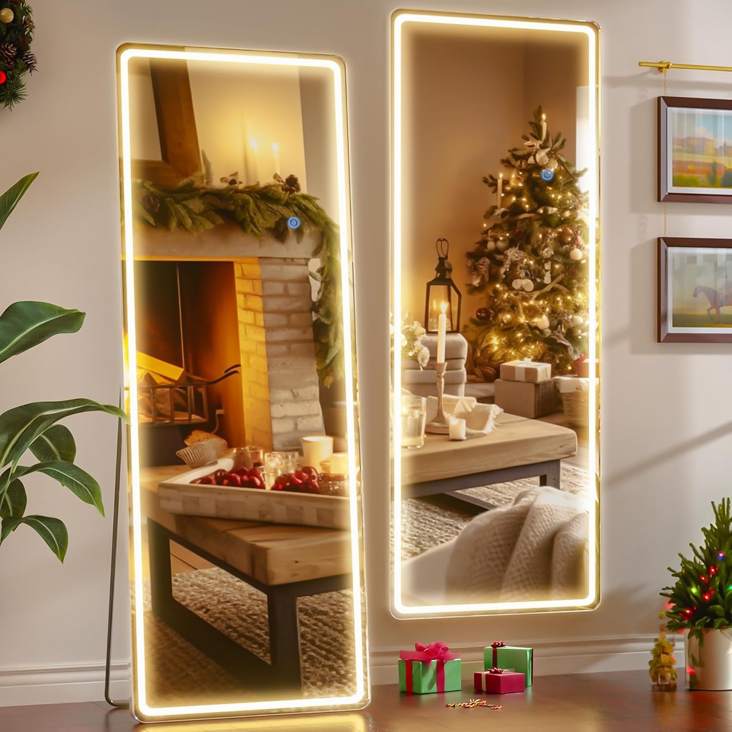 antok Specchio intero con illuminazione a LED, 160 x 50 cm, rettangolare a lunghezza intera, grande specchio da parete con vetro infrangibile e 3 colori di luce, specchio da pavimento per soggiorno