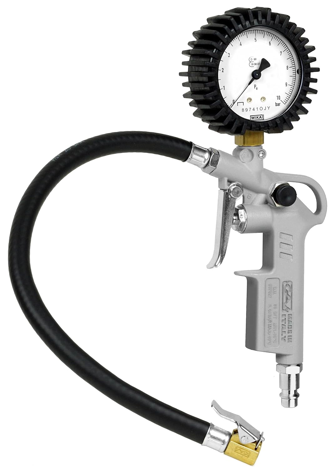 GAV Pistola Gonfiaggio Pneumatici Professionale Made in Italy con Manometro Pressione WIKA da 63mm per Pressione Gomme di Auto Moto Camion e Biciclette - Scala in BAR Psi - 60D (Standard)
