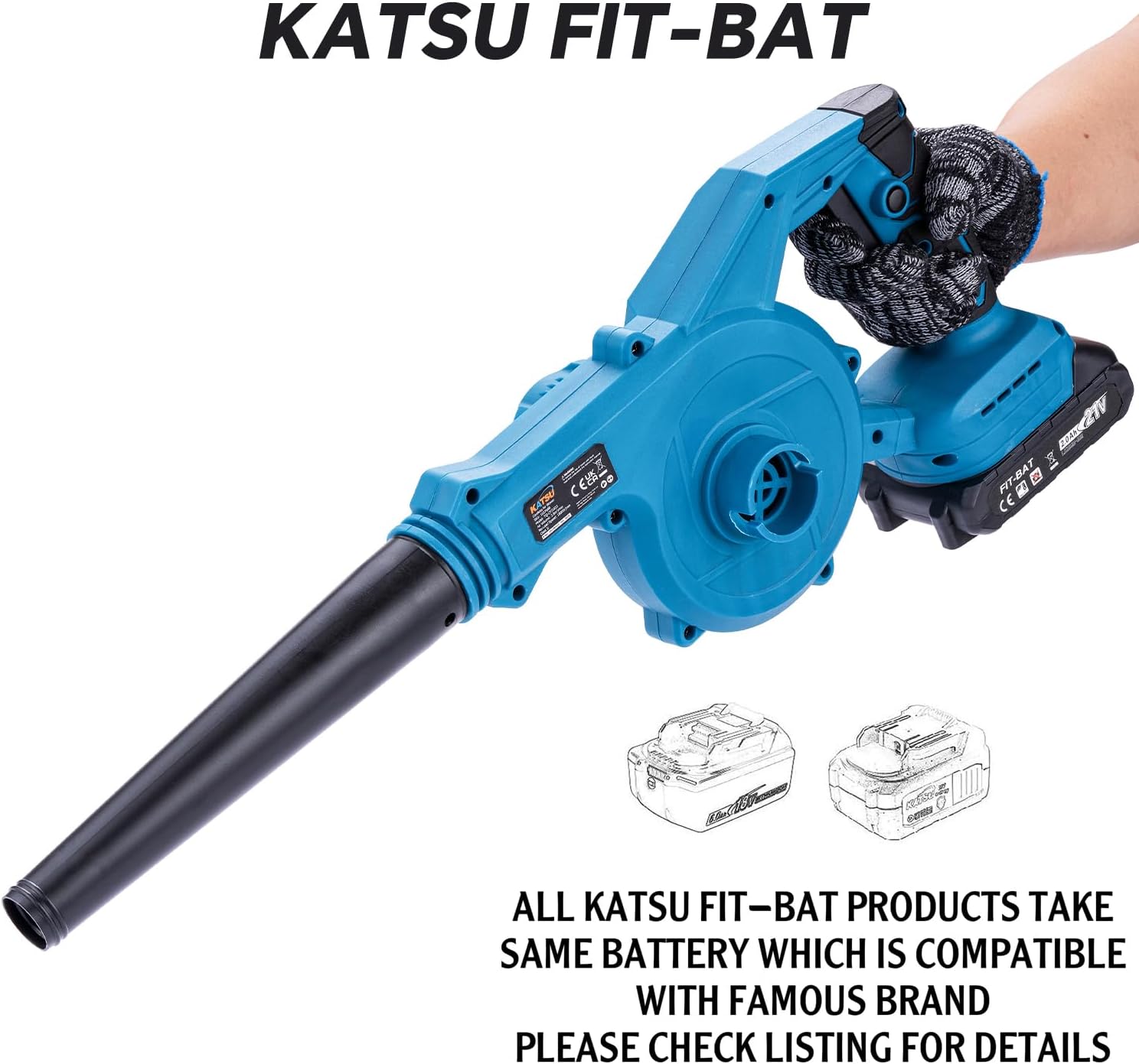 KATSU FIT-BAT 21 V Brushless Battery Blower with 1.5 Ah Battery and Charger, Portable Air Dust Leaves for Garden Lawn Care