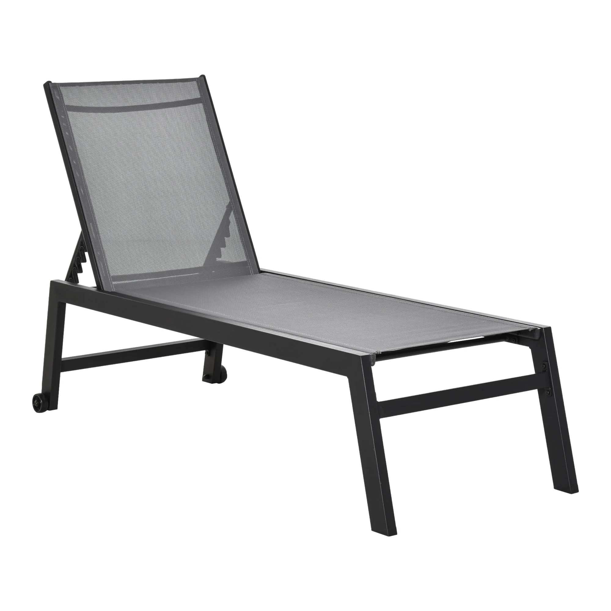 Easycomfort Lettino Sdraio Prendisole in Alluminio e Texteline Schienale Regolabile, Grigio e Nero, 2 Ruote 169x65x102cm