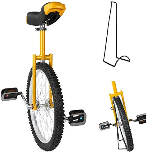 16/18/20/24"Ruota da Allenamento Monociclo Regolabile in Altezza con Pneumatici da Montagna Antiscivolo Esercizio in Bicicletta, con Supporto per Monociclo, Monociclo con Ruote,Giallo,20inch : Sport e tempo libero