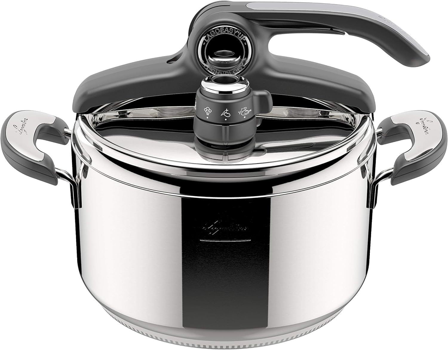 Lagostina Novia Vitamin Lagoeasy'UP Pressure Cooker 5 L in Stainless Steel 18/10 Ø 22 cm, Induction and Gas Pot, Lid with Easy Opening, Including Basket, Ecodose and Recipe Book