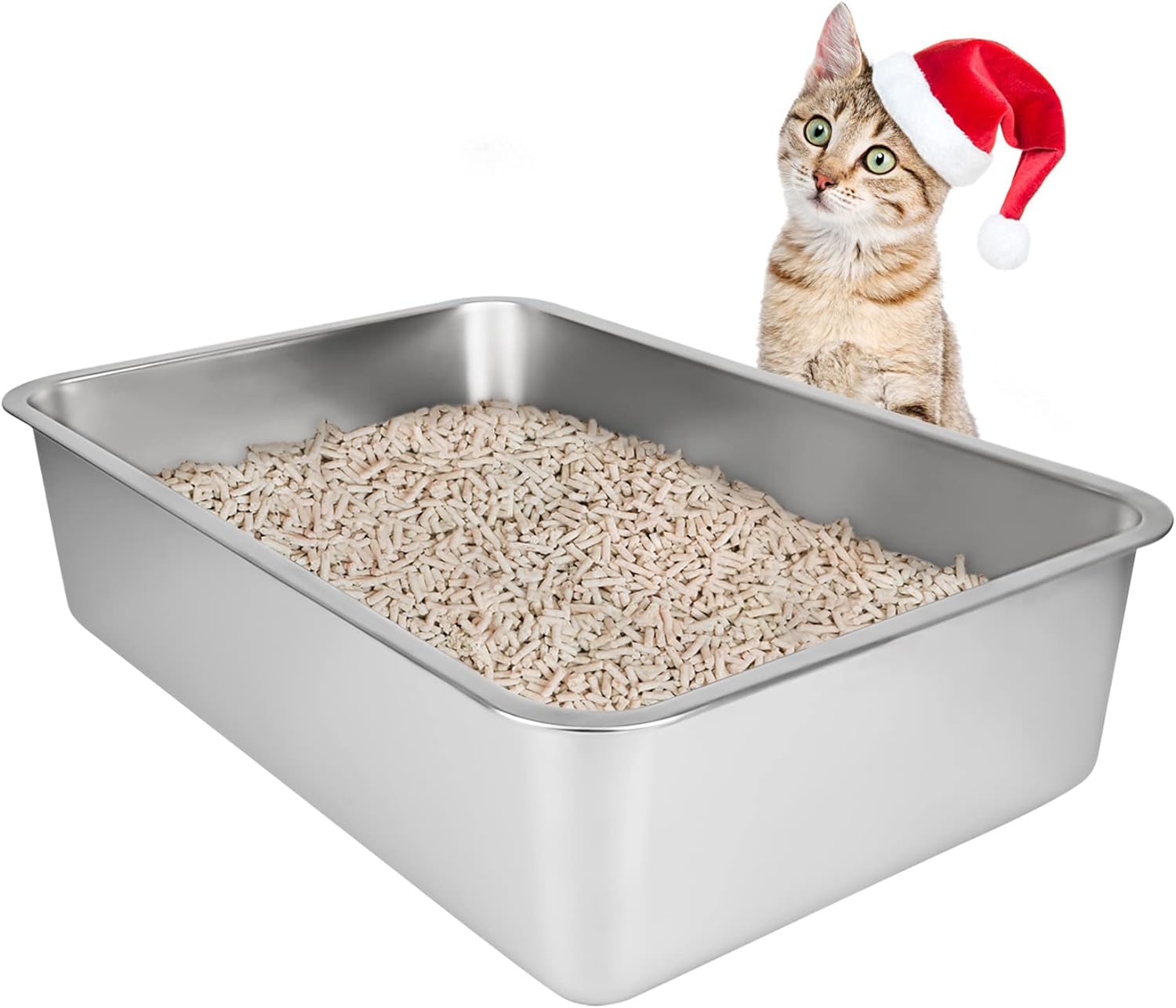 Lettiera per gatti in acciaio inox, lettiera gatto grande per gatti e conigli, non assorbe mai gli odori, antiruggine, superficie liscia antiaderente, fondo in gomma antiscivolo, 19,5