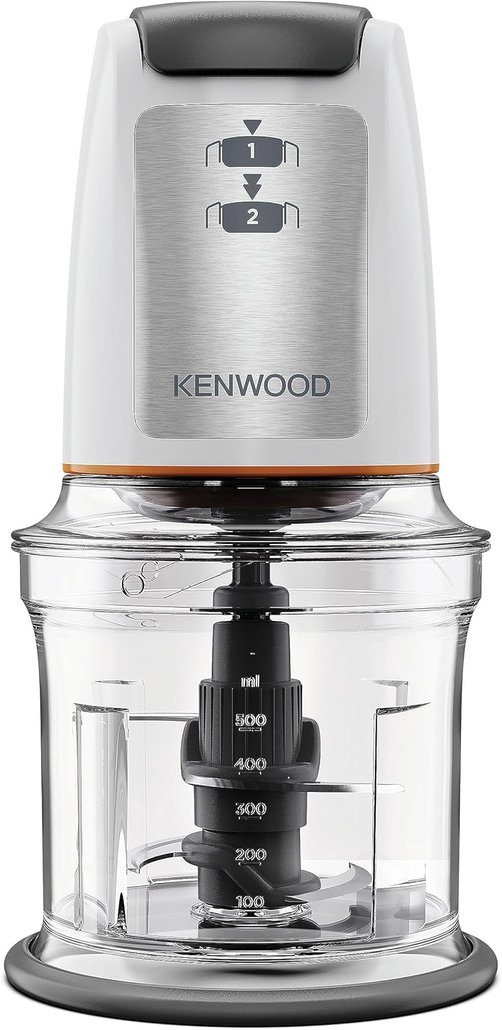 Kenwood CH180B Mini Tritatutto a Doppia Lame, Ciotola da 0.35 L, Azionamento a Pressione, 2 Velocità, Piedini Antiscivolo, Speciale tubo di inserimento, 300 W, Bianco