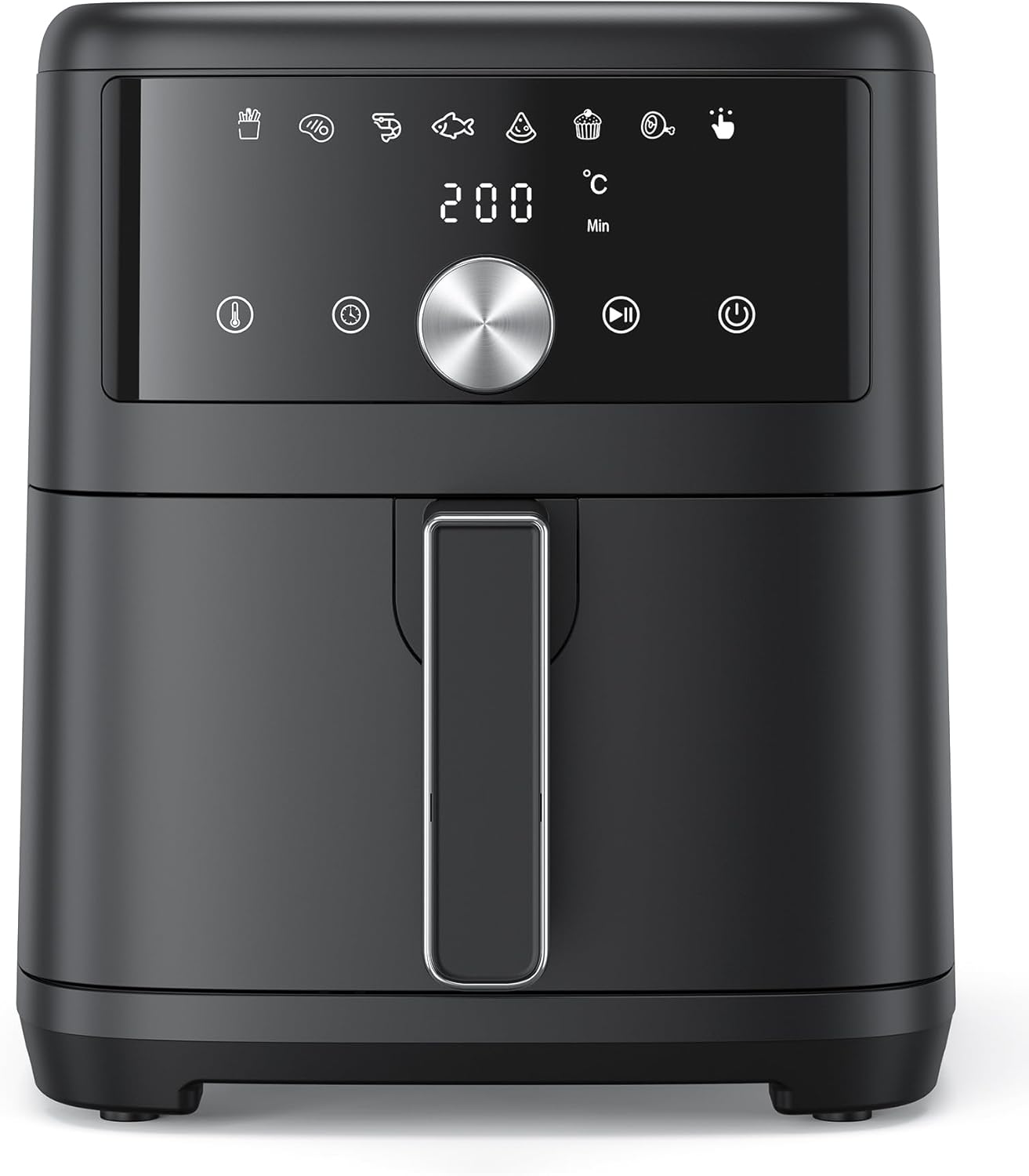 Innsky Friggitrice ad Aria Calda 6 Litri, Air Fryer con LED Touch Screen, Friggitrice Senza Olio Design Compatto, Fino A Sei Persone, 1500W, 8 Programmi, Basso Rumore, Ricette Italiane, Color Nero