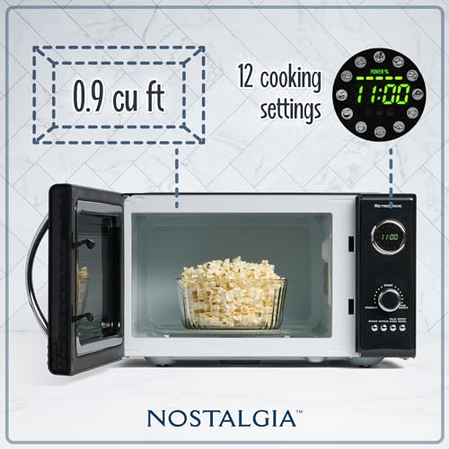 Nostalgia Microonde Retro da Banco   Grande 800 Watt   25 L   12 Impostazioni di Cottura Pre Programmate   Orologio Digitale   Elettrodomestici da Cucina   Nero : Amazon.it: Casa e cucina