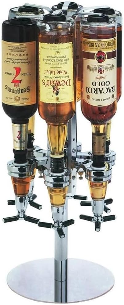 Bakaji Bottle Holder Dispenser for Table Beer Beer Alcoholic Drinks 6 Places, Aluminium Frame, Round Base, Bar Butler 6 Shot Dispenser