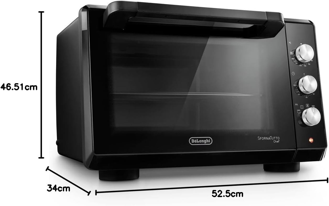De'Longhi Sfornatutto Chef EO34302 Forno Elettrico Ventilato con 4 Modalità di Cottura, Porta Doppio Vetro, Temperatura 80-230°C, Timer 120', Include Teglia e Griglia, Capacità 34L, 2000W, Nero