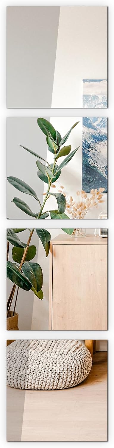 Vasemouh Specchio da Parete in Vetro,Specchio Adesivo per Camera da Letto, Soggiorno, Bagno, Specchio di 27,94 x 35,56cm 4 Pezzi