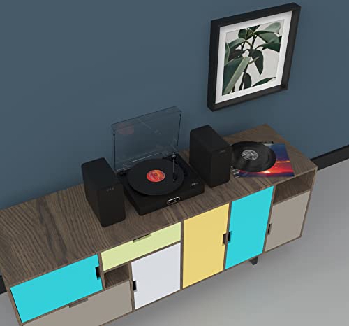 JAM Sound Stream  Turntable, Speaker Stereo Integrati, Connettività Bluetooth, 3 Velocità, Adattatore CA, Cavo da RCA ad AUX, Adattatore per Vinili e Tappetino Inclusi, Nero Opaco : Elettronica