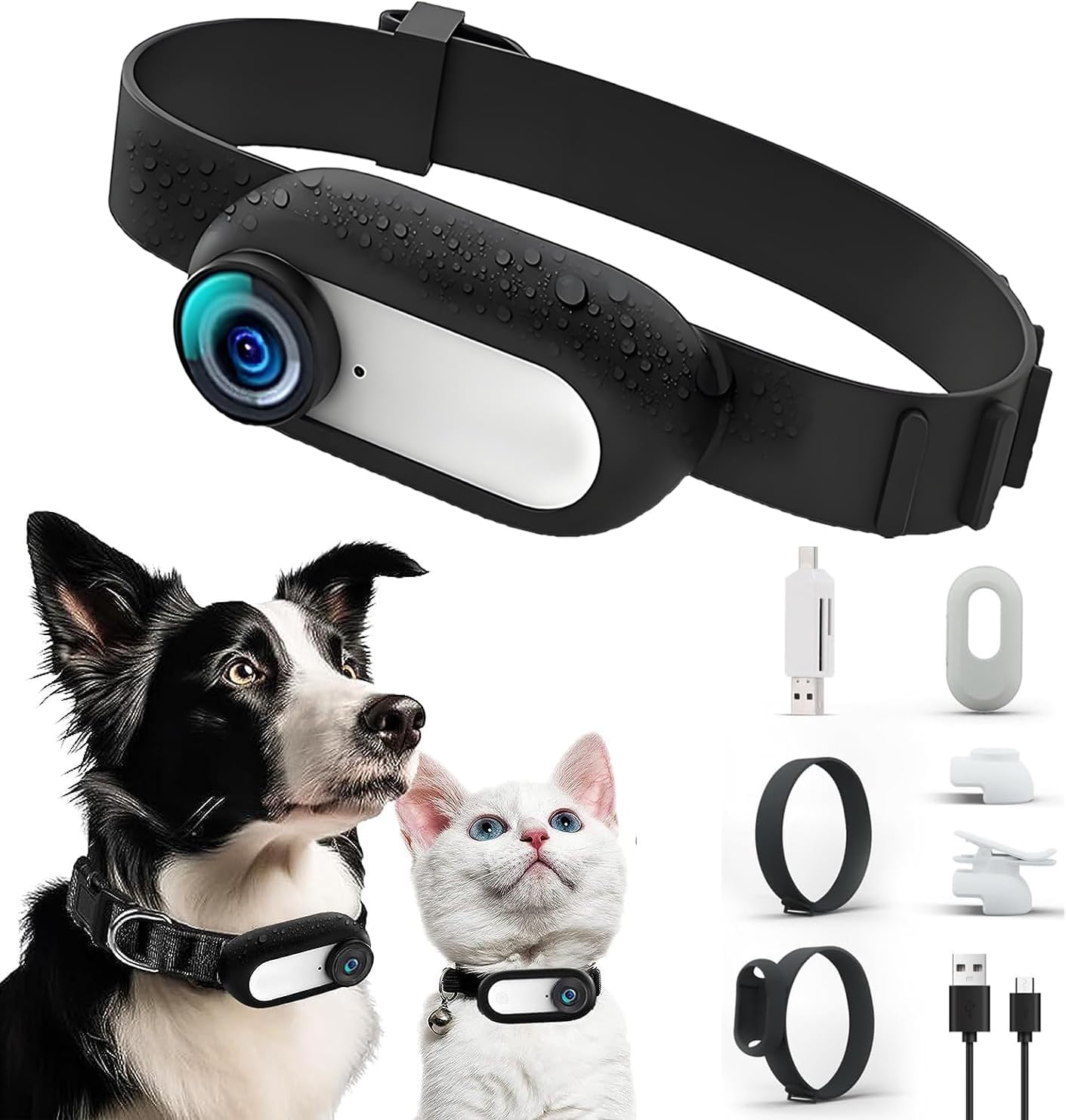 Denash Fotocamera per Collare per Animali Domestici, Display LCD Ricaricabile USB Grandangolare 1080P 170°, Telecamera di Movimento per Cani Gatti, per All'aperto, Animali Domestici, Ciclismo