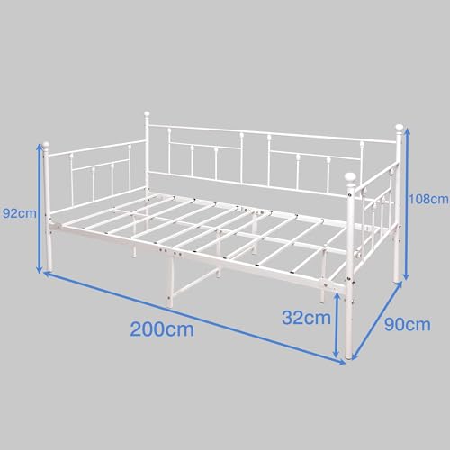 VERFARM Letto giornaliero, 90 x 200 cm, letto singolo, divano letto con rete a doghe, per camera da letto, soggiorno, bianco : Casa e cucina
