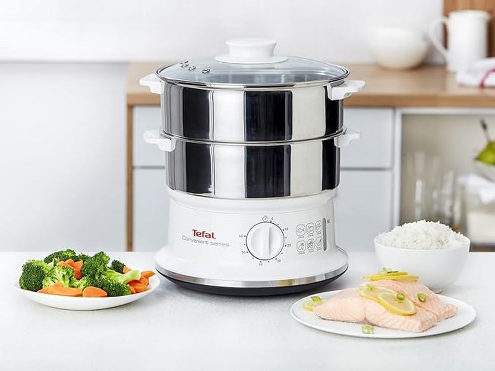 Tefal Vc1451 Convenient Series Stainless Steel Steamer, Timer with Automatic Shutdown, Visible Water Level, Capacity 6 L, White