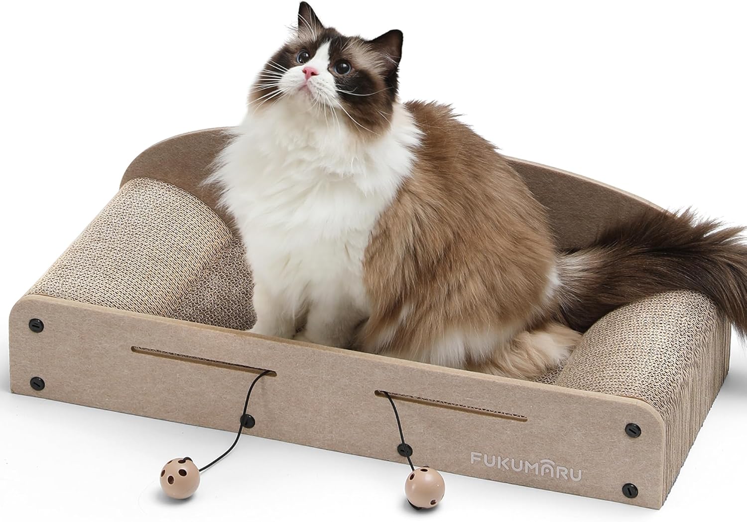 FUKUMARU Tiragraffi Per Gatti da 66 cm In Cartone Resistente,Letto e Divanetti per Gatti.Tappetino Tiragraffi per Gatti In Cartone Riciclabile Con Pallina da Giocare.