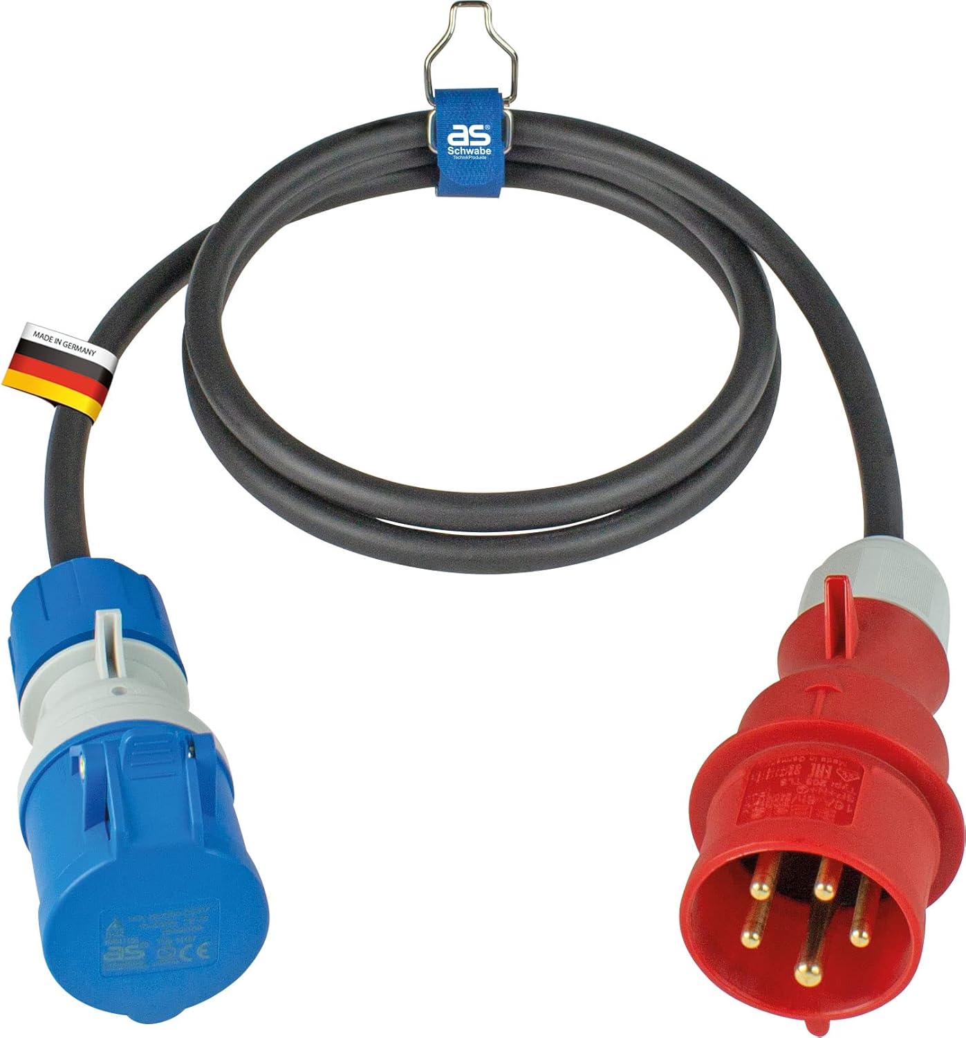 as - Schwabe CEE Caravan Adapter Cable 1.5 m - CEE Plug 400 V / 16 A / 5 Pin & CEE Connection with Hinged Lid 230 V / 16 A / 3 Pin - Suitable for Indoor / Outdoor Use - IP44 - Made in Germany
