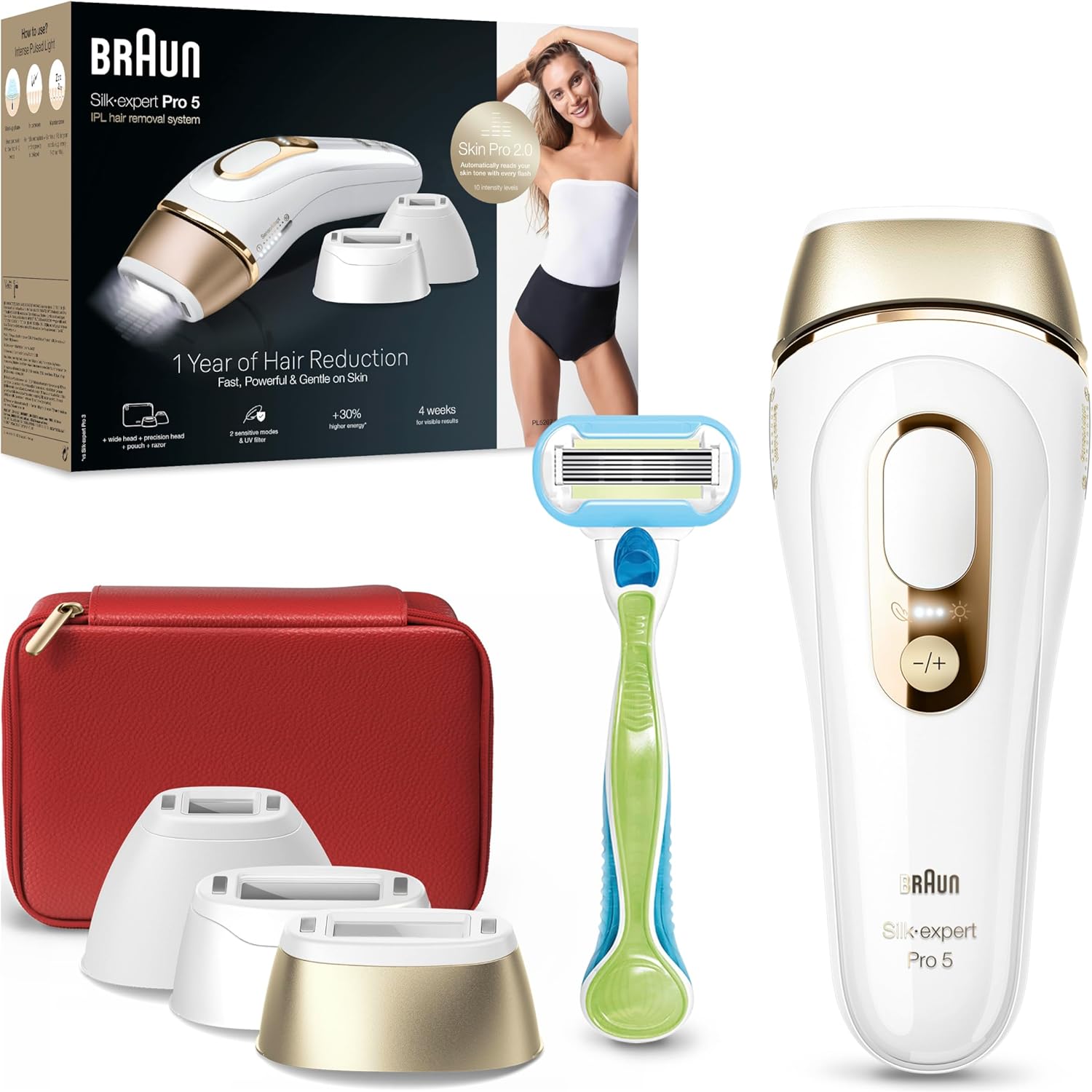 Braun Silk·expert Pro 5 Epilatore Luce Pulsata, Depilatore Corpo Donna, Alternativa al Laser Peli, Con Custodia, Rasoio Donna Venus, 3 Testine, Luce Pulsata Braun, Idea Regalo, PL5262