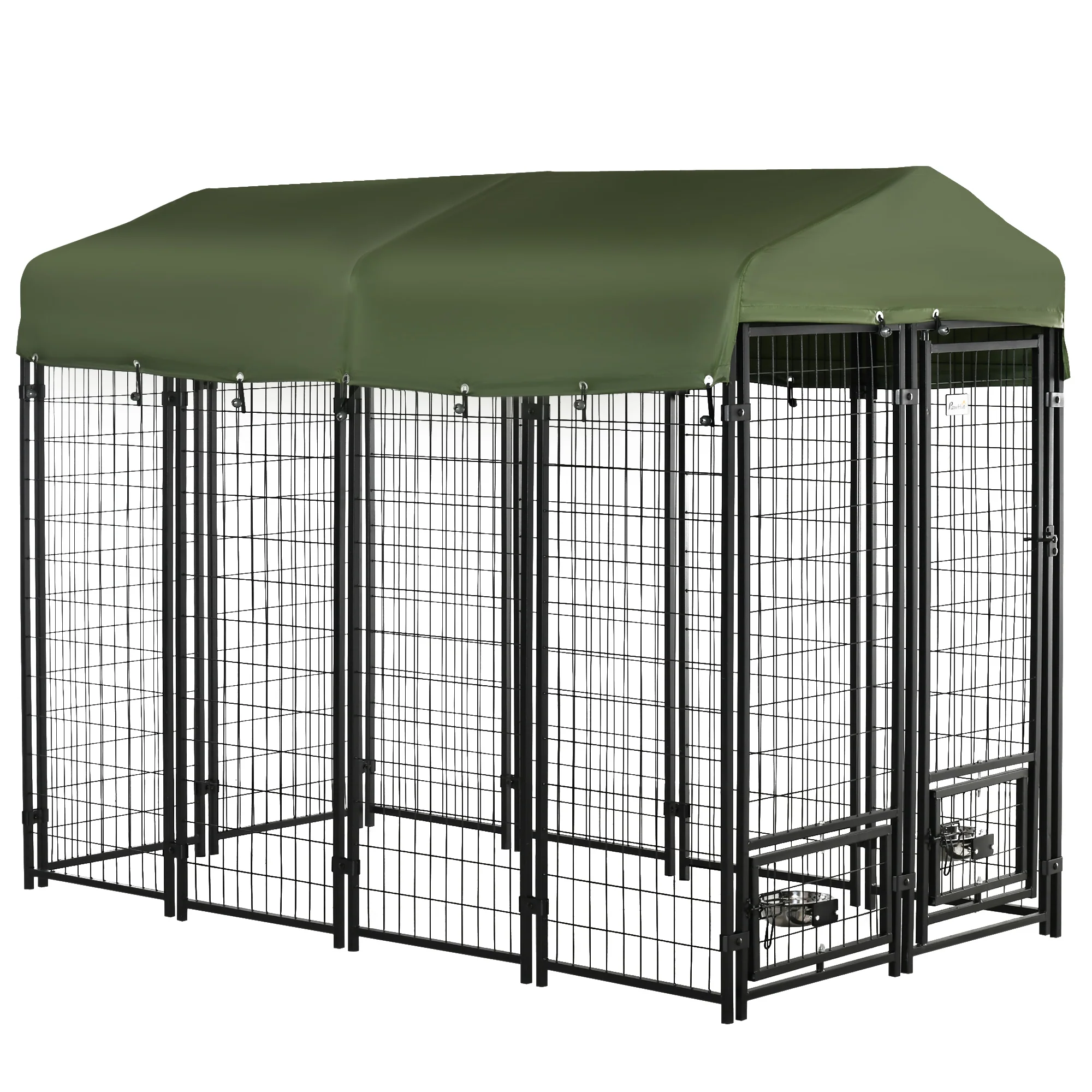 Easycomfort Kennel per Cani in Acciaio per Interni ed Esterni con Tettuccio in Tessuto Oxford e 2 Ciotole, 244x122x183 cm