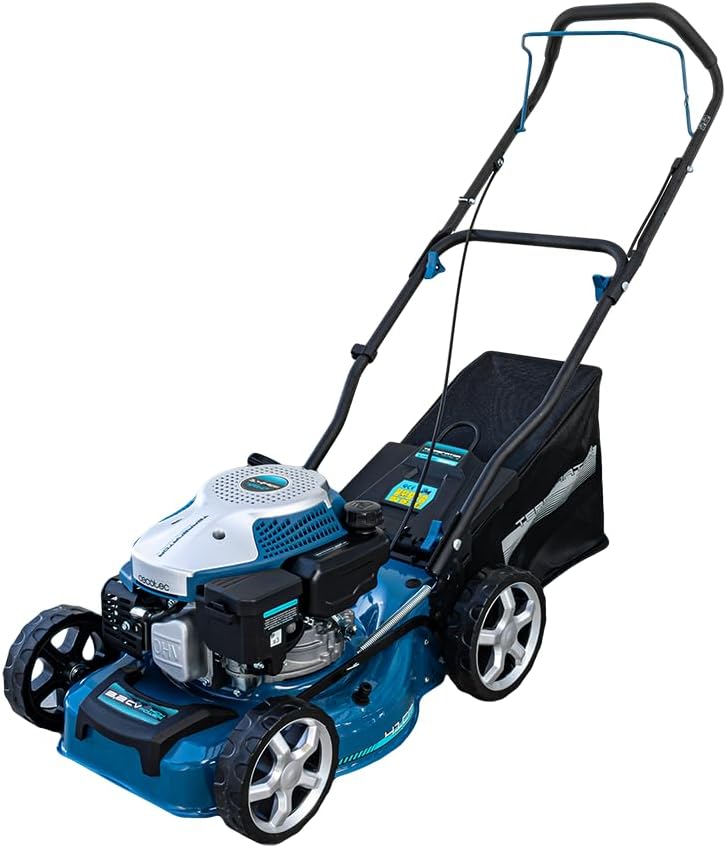 Cecotec Tagliaerba a Benzina Terrenator 2700.41 Total Z. Motore 144cc, 2,4kW e 3,2CV, Corpo Acciaio 41cm, Cambio Altezza Sistema Z-Tech, Taglio, Raccolta e Mulching, Ruote Posteriori XL