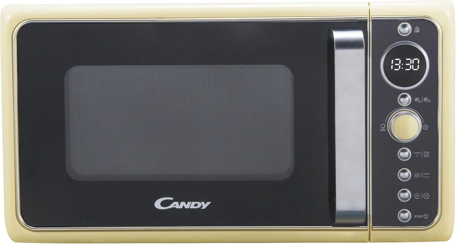 Candy DIVO G25CO Forno Microonde con Grill, 25 Litri, 900W, Funzione Crisp, Piatto rotante in vetro, Libera Installazione, 48.3x42.5x28.1 cm, Stile Vintage, Arancione