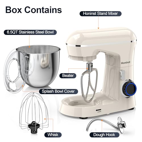 Honinst   Frullatore elettrico da 6,5 quarti, 10 velocità da 660 W, miscelatore da cucina 3 in 1 con ciotola, gancio per impasto, frusta e frusta, mixer per alimenti da forno, : Amazon.it: Casa e cucina