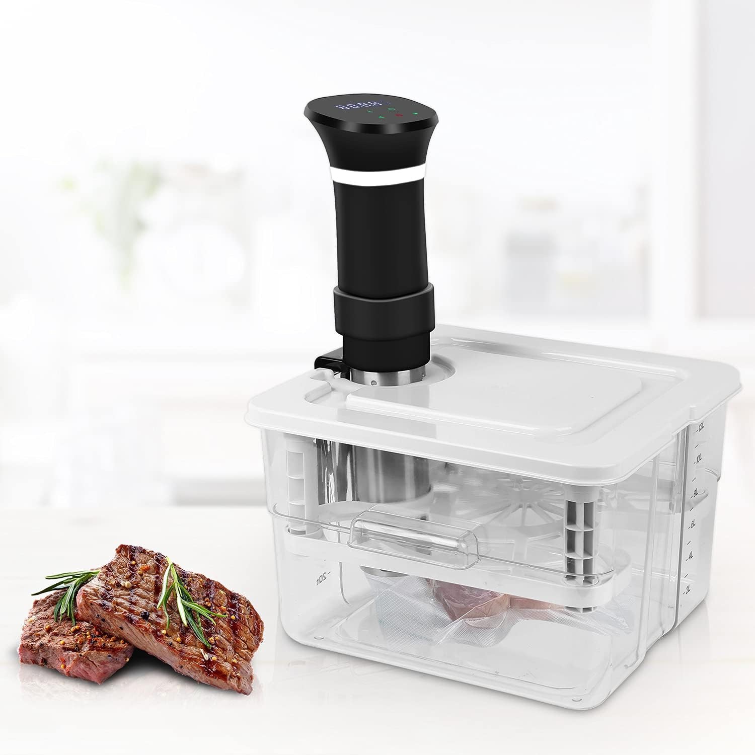 Sous Vide Contenitore Set 12L con Coperchio e griglia 7 in 1 per Roner Professionale Compatibile Varie Marche Contenitore Sous Vide Multifunzione Trasparente per Cottura a Bassa Temperatura