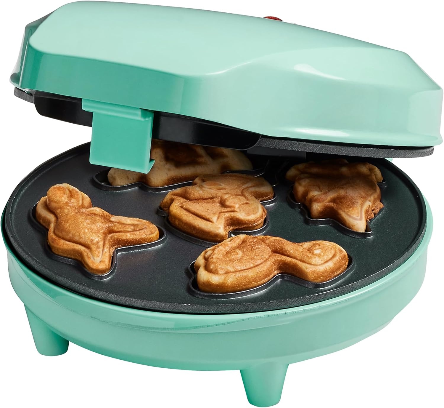 Bestron Piastra per waffle Mini Cookie Dino, Mini Cookie Maker, motivo: Dinosauro, Piastra per waffle per Mini Waffle Biscotti con Forno e Rivestimento Antiaderente, 700 Watt, colore: Menta
