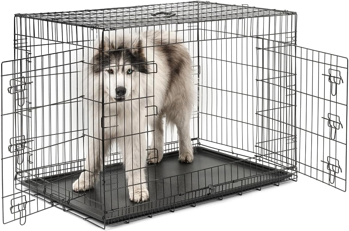 lionto Folding Transport Cage for Puppies for Dogs, (L) 76 x 49 x 56 cm Black