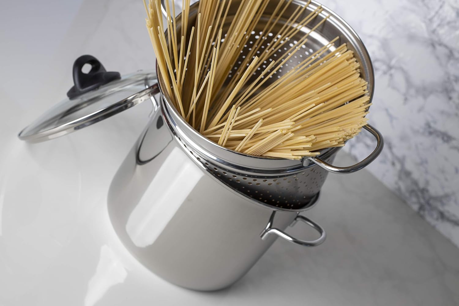 Barazzoni Spaghettiere with Basket, Diameter 18 cm, Capacity 3.1 Litre, Stainless Steel 18/10. Also Suitable for Induction, Made in Italy