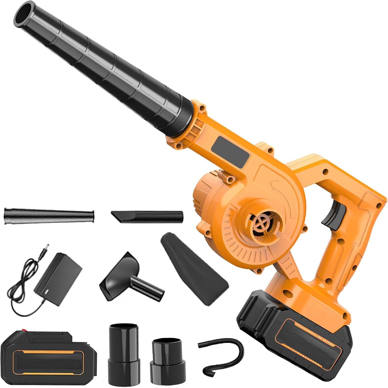 Battery Blower 21V 600W/60m/s 23,000r/min Leaf Blower Wireless Blower with Battery and Charger Portable for Snow Garden Yard Leaf (Yellow-1 Battery)