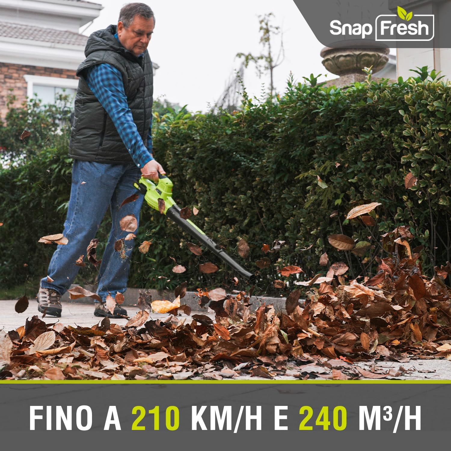 SnapFresh Battery Blower Electric Blower 20 V Parkside Leaf Blower with Battery and Charger 210 km/h 240 m³/h / 2 Modes / 1.2 kg for Leaves/Lawn/Car/Dust (Green)
