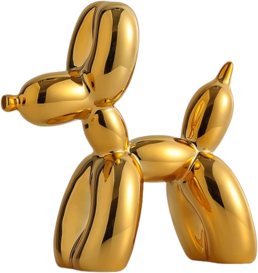 YOYUMI Mini Scultura Cane Palloncino Statue - Decorazione in Resina con Superficie Brillante, Decorare il Soggiorno Camera da Letto Vetrina e Ufficio, Argento 9,5 * 9,5 * 4 cm