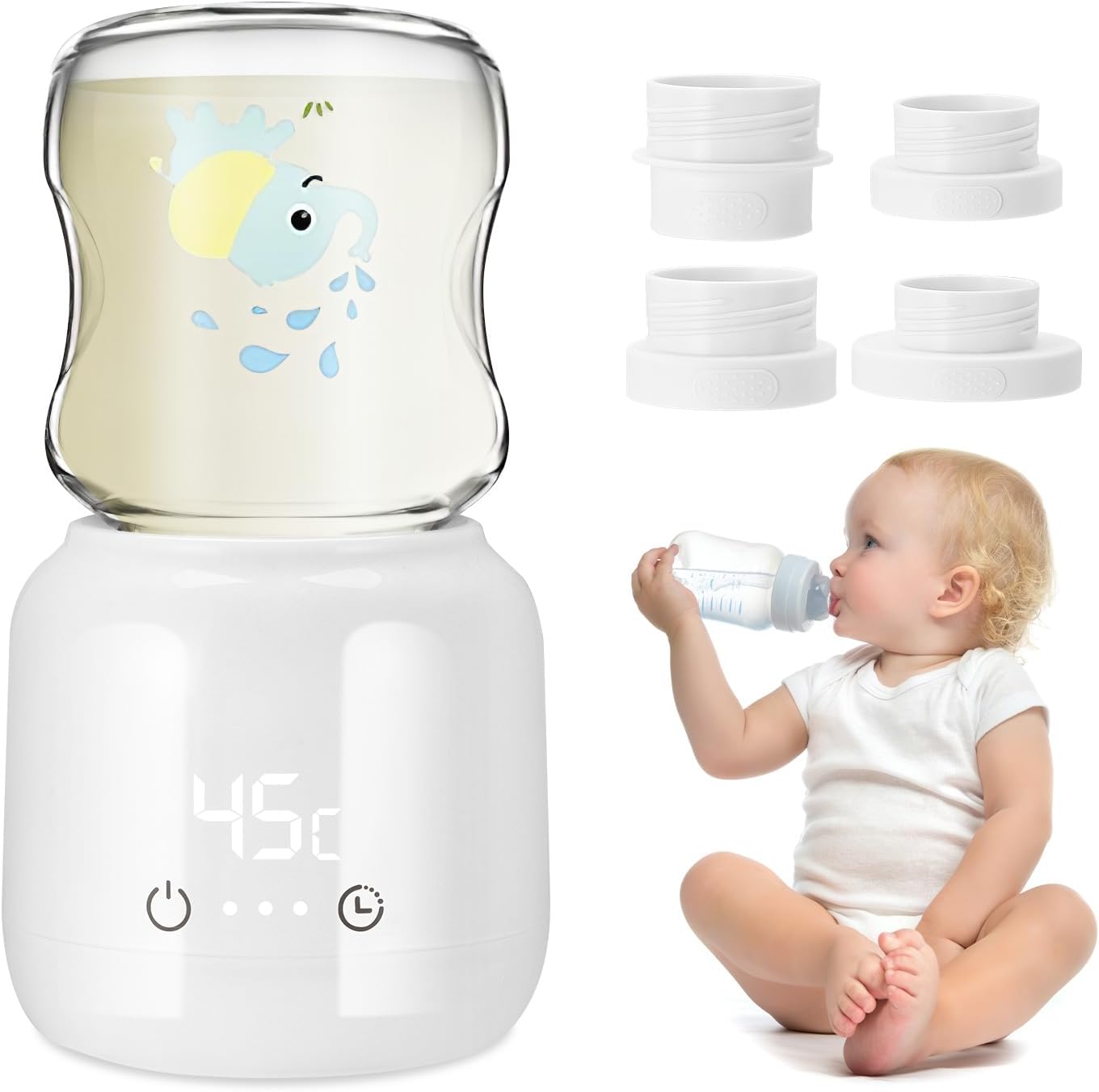 Scaldabiberon Portatile senza Fili, Scalda Biberon Neonato con 4 Opzioni di Riscaldamento e 4 Timer, Riscaldamento Rapido con Controllo Della Temperatura Intelligente BPA FREE