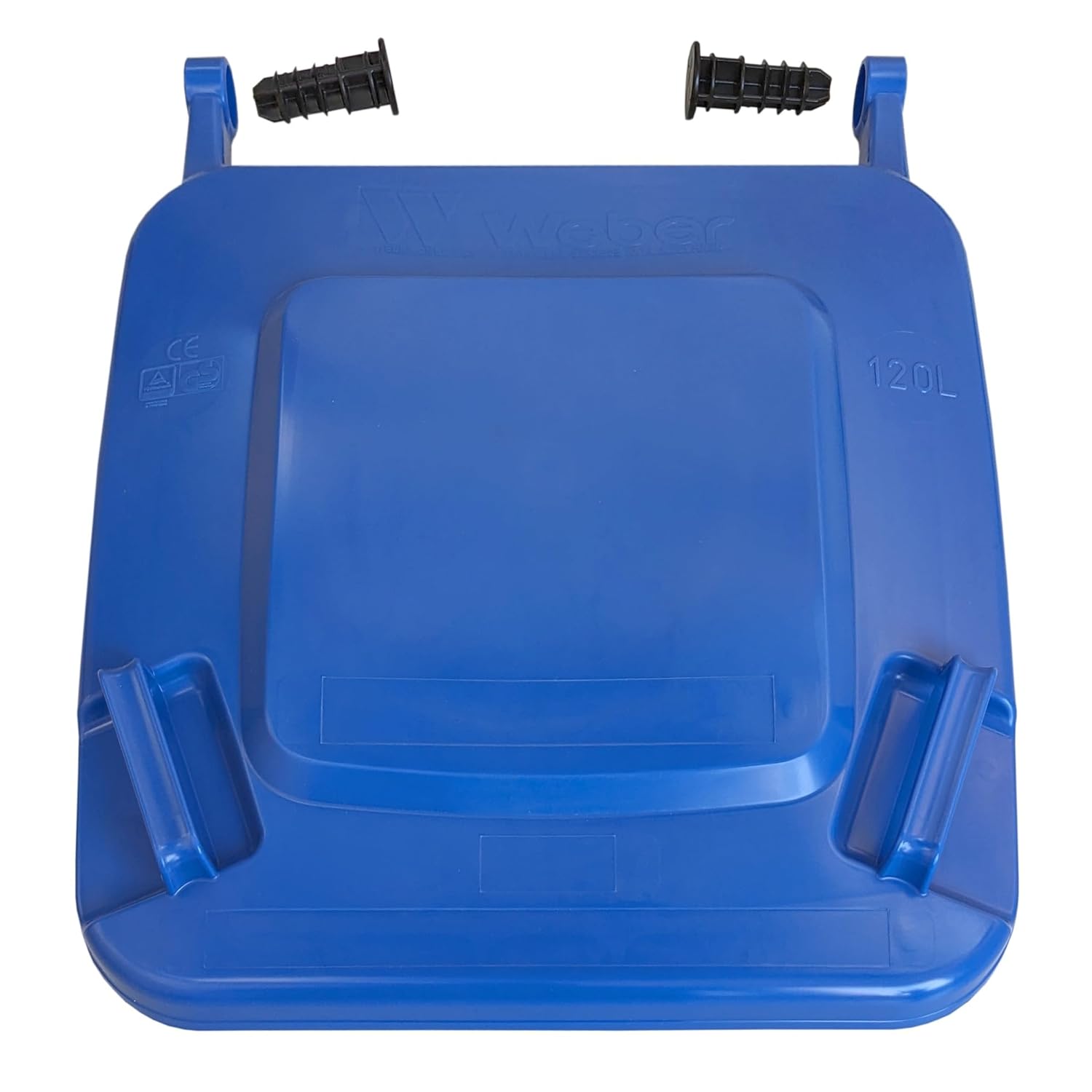 plasteo Coperchio per bidone della spazzatura colorato, in plastica, adatto per 120 litri di tonnellate Weber, con 2 bulloni a cerniera, conforme alla norma DIN EN 840 (Bblu)