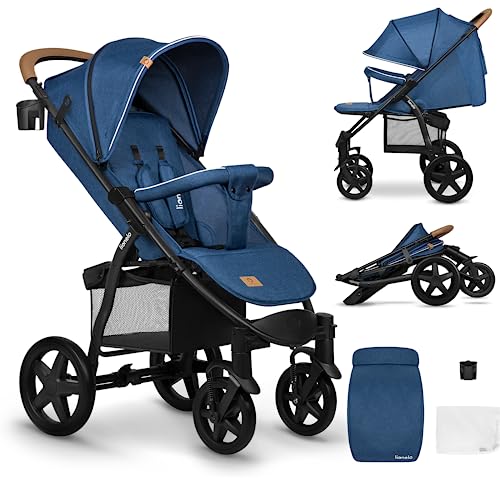 Lionelo Annet Passeggino Leggero Pieghevole Grigio Regorabile Con Posizione Sdraiata Con Ruote Eva Cappottina Xxl Con Zanzariera Coprigambe Portabibite Fino 22 Kg (, Standard), Blu : Prima infanzia