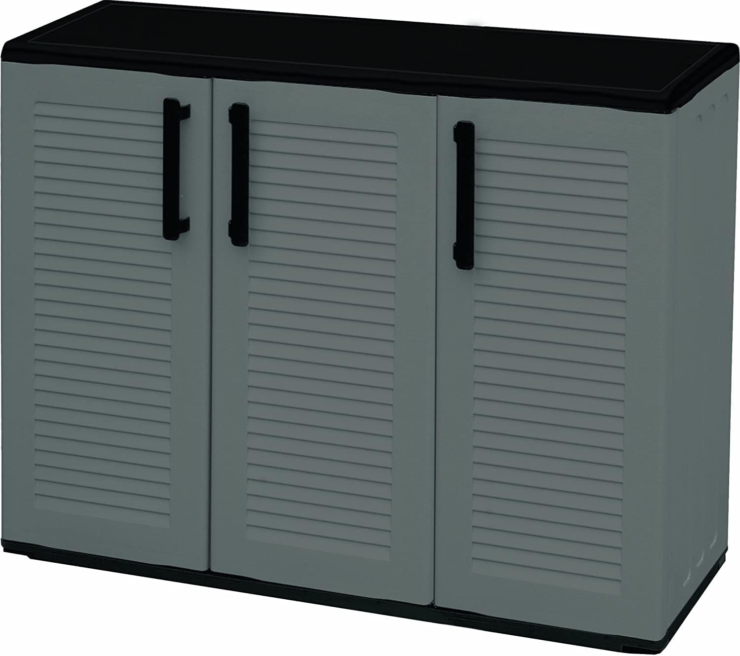 BuyStar Armadio Basso 3 Ante da Esterno 102x37x84h cm Ripiani Regolabili - Antiusura, Idrorepellente, Chiusura a Scatto, Robusto, Anti odore, Lavabile - Plastica Eco Sostenibile Grigio