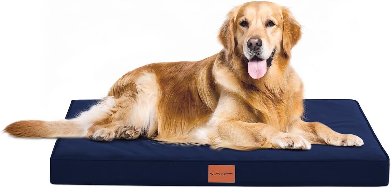 WAVVE Cuccia Cane Taglia Grande, Ortopedica Cuscino per Cani, Letto per Cani Sfoderabile e Lavabile, Divano per Cani in Uovo Foam, Base Antiscivolo, Fodera Impermeabile, 112 x 81 x 7.6 cm, Grigio