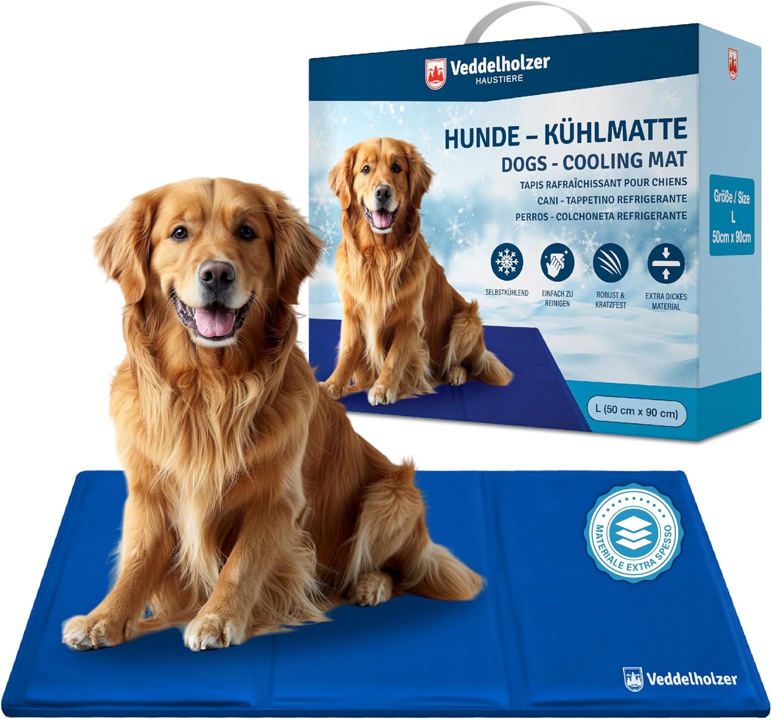 Veddelholzer - Tappetino refrigerante (XL) per cani, extra spesso, auto-raffreddante senza corrente, per l'estate e i viaggi, per cani di taglia piccola, media e grande, pieghevole, facile da pulire