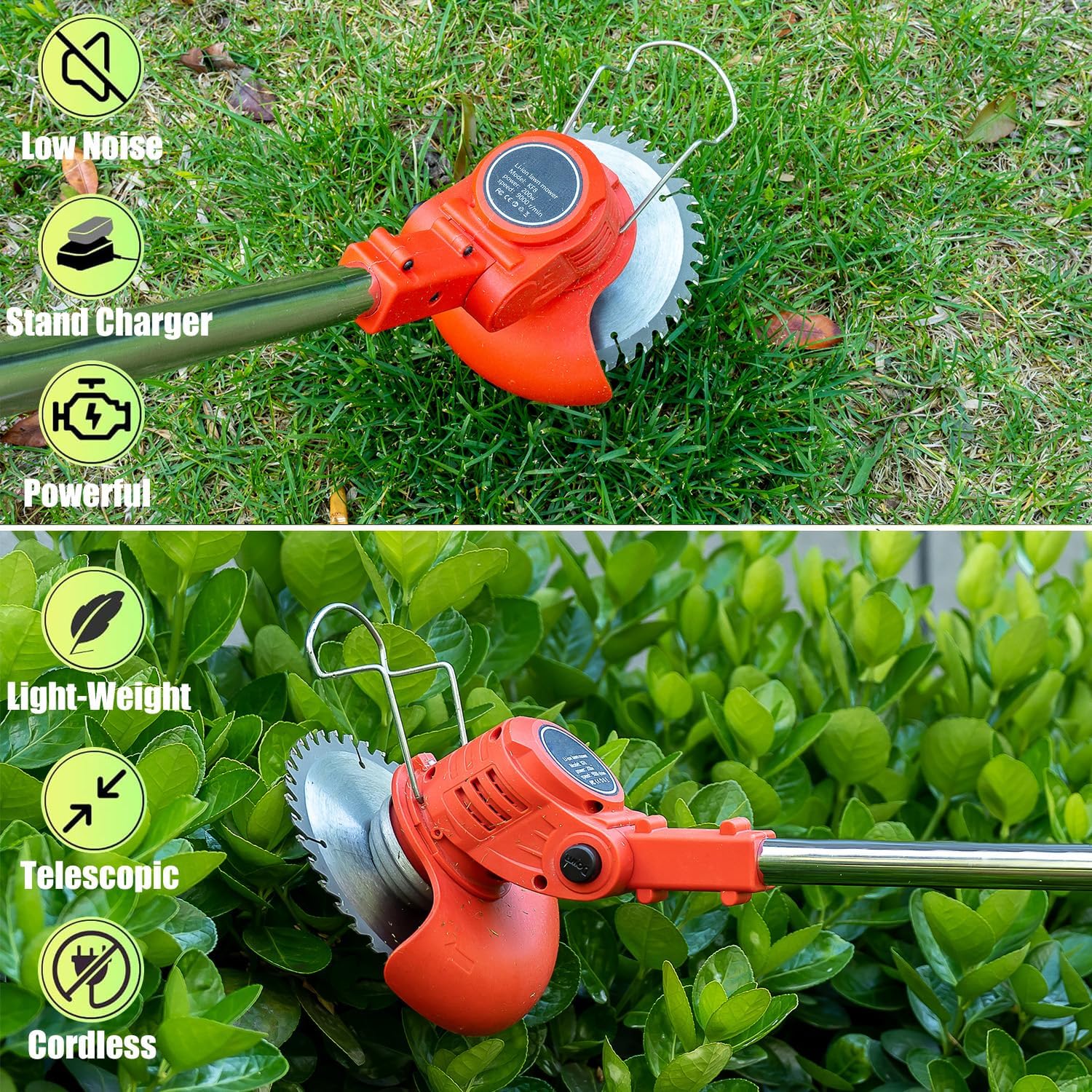 OUTIGO Tagliaerba a batteria con 2 batterie da 21 V, 4 lame, tosaerba triplo pieghevole, tosaerba a batteria, tosaerba da giardino a batteria per prati, arbusti e cespugli.