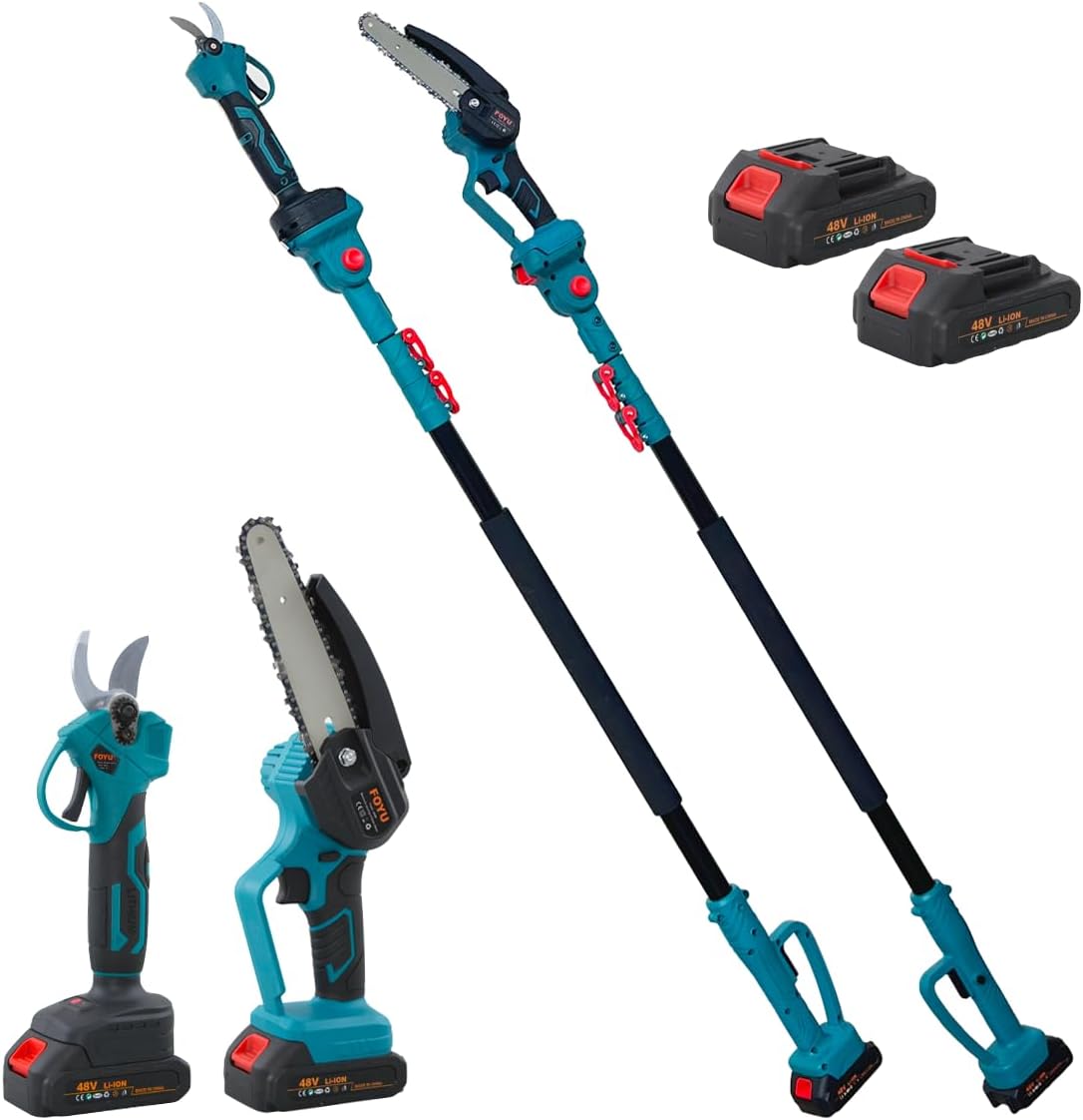 Mediawave Store - Kit 3 in 1 Set Electric Pruning Scissors 48V Battery, 6 Inch Electric Chainsaw, 400w Electric Shears with Telescopic Rod 125-190 cm