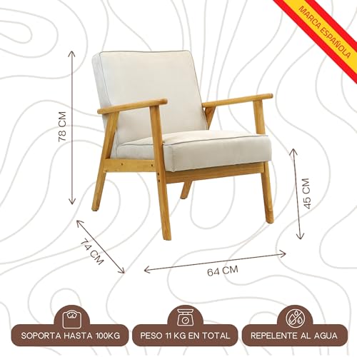 HOME DESIGN & CONFORT Poltrona Roma antimacchia in stile nordico   Poltrone da salotto in legno massello   Poltrona da camera (Beige/Naturale) : Amazon.it: Casa e cucina