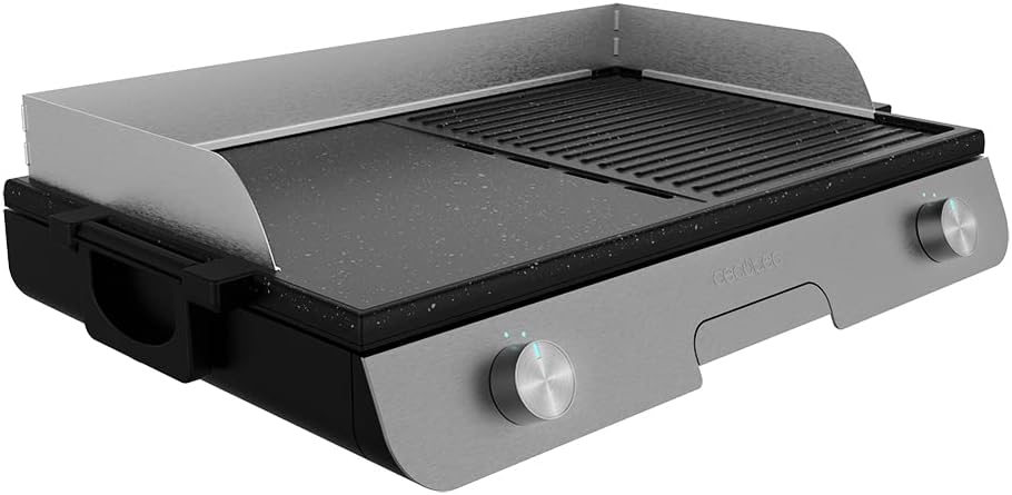 Cecotec Barbecue Elettrico PerfectRoast 3000 Inox. 3000 W, Superficie di cottura mista, Rivestimento antiaderente, Resistenza integrata, piastra rimovibile, termostato regolabile, 03182