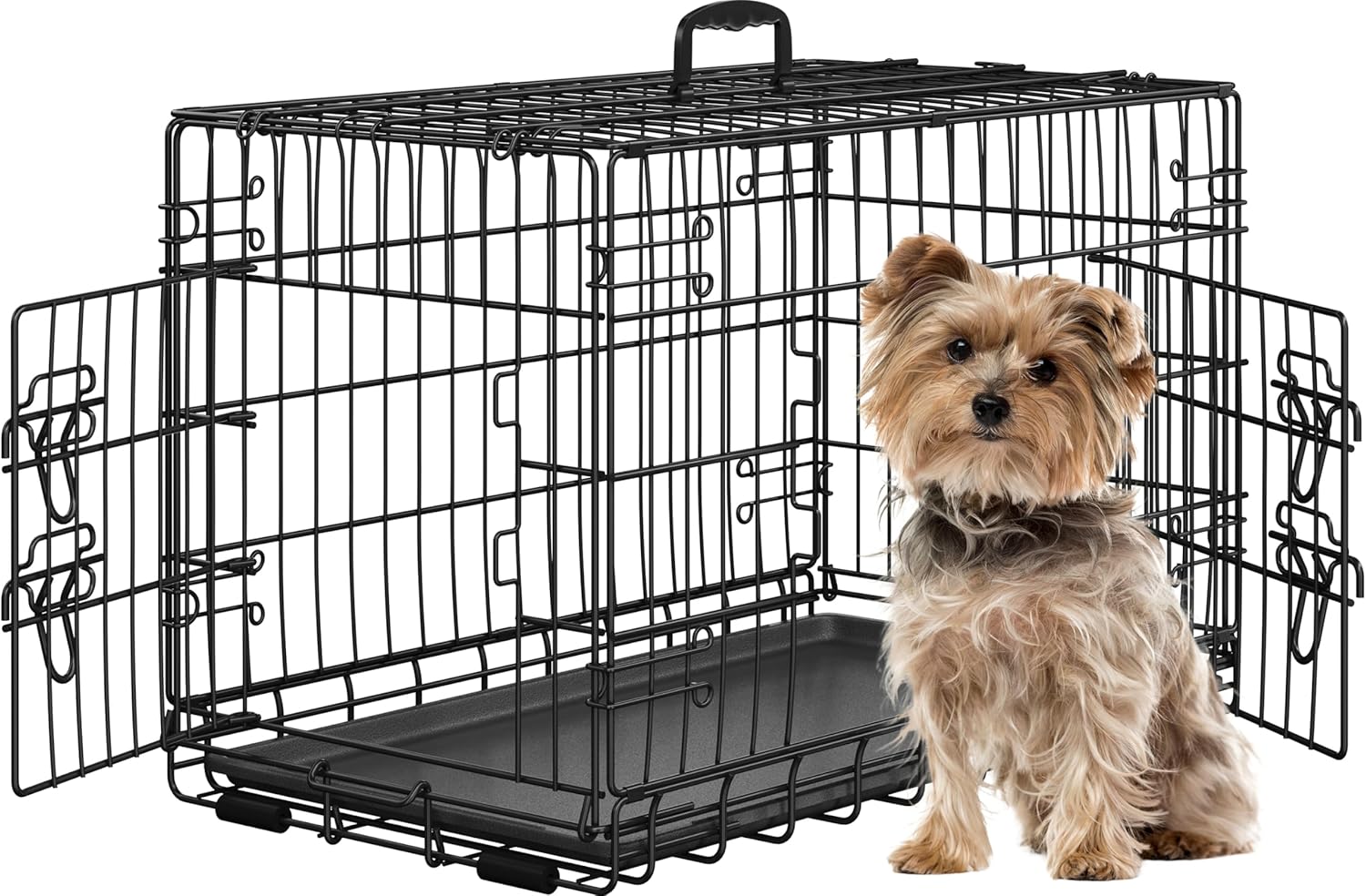 Yaheetech Gabbia per Cani Gatti Kennel in Metallo Cuccioli Pieghevole con Vassoio Rimovibile Doppia Porta e Divisorio Regolabile 122,5 × 73 × 80 cm Nero