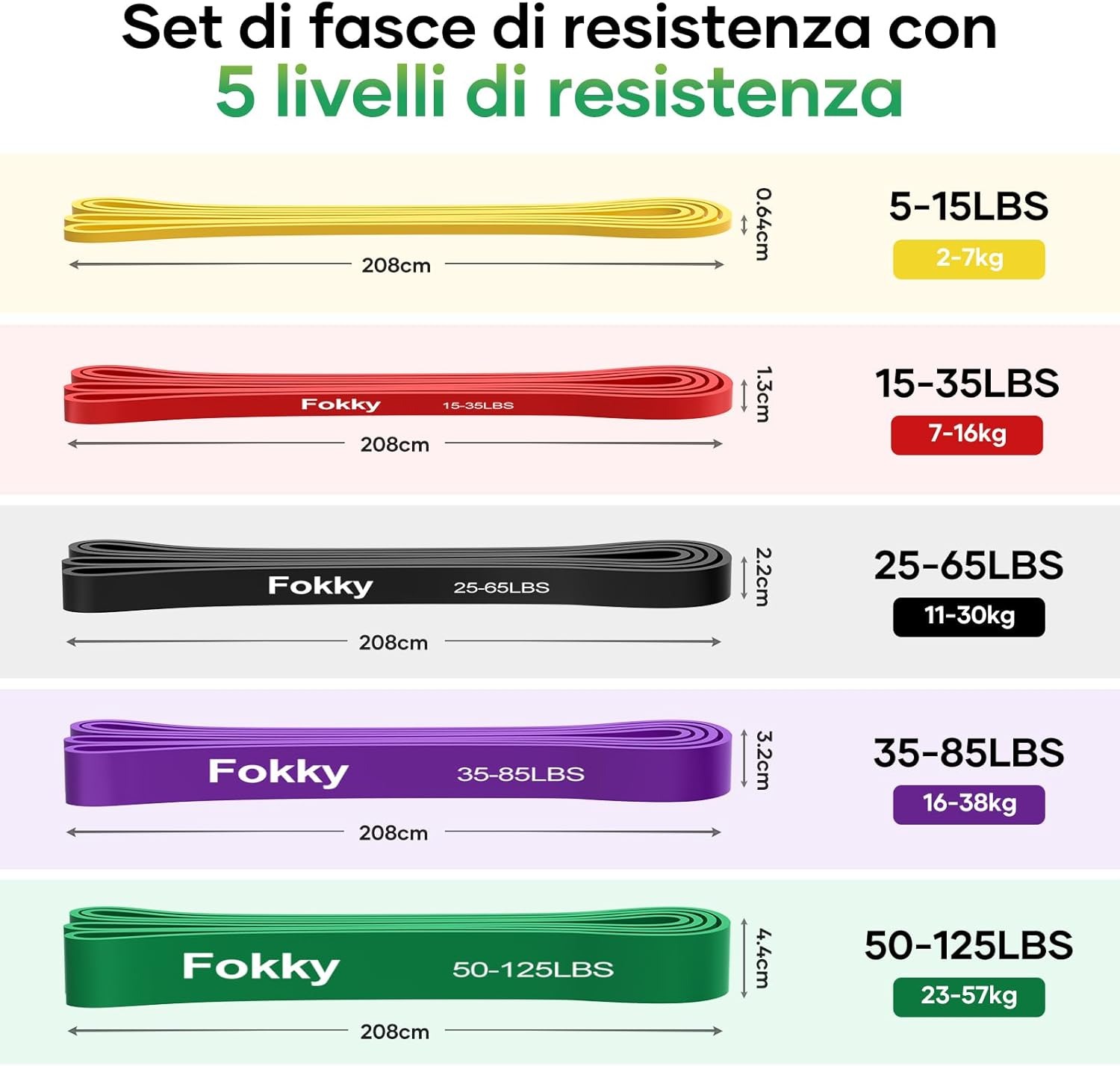 Fokky 5 Livelli di Resistenza Elastici Fitness，elastico Fitness di Resistenza per Trazioni,Bande Elastiche con Ancoraggio Porta, Maniglie e Cover Protettiva