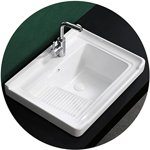 Lavandino in Ceramica Bianca Lavello da Bagno A Vasca Singola con Balcone Vasca da Bagno Quadrata A Semi Incasso con Piano di Lavaggio Facile da Pulire (Color : Bianca, S : 62x48cm) : Amazon.it: Fai da te