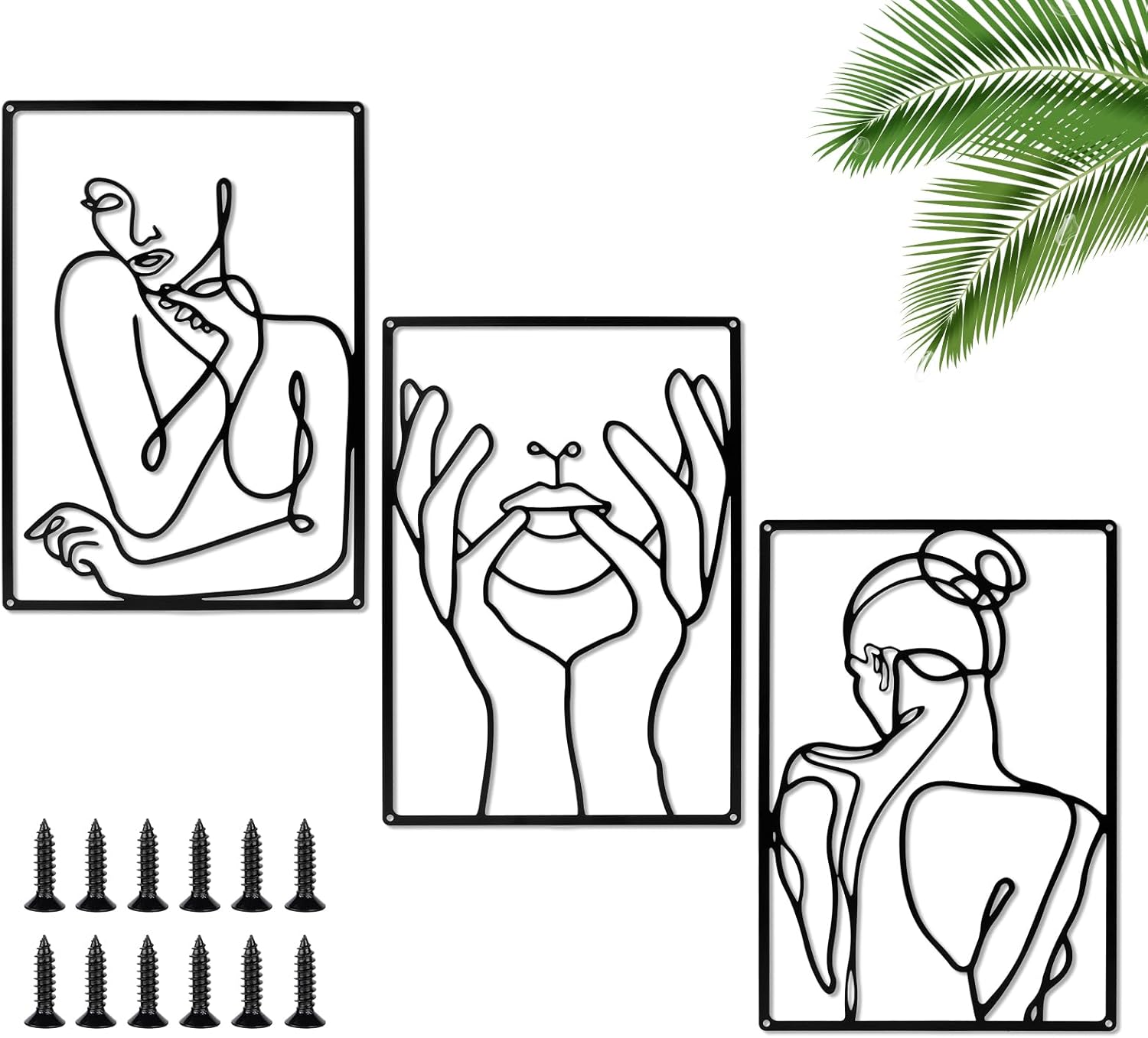 SUPRBIRD 3 Decorazione da Parete in Metallo, Nero Astratta Moderna Minimalista Arte da Parete, Decorazione da Donna Decorazioni Parete Metallo per Camera da Letto Soggiorno Bagno Balcone