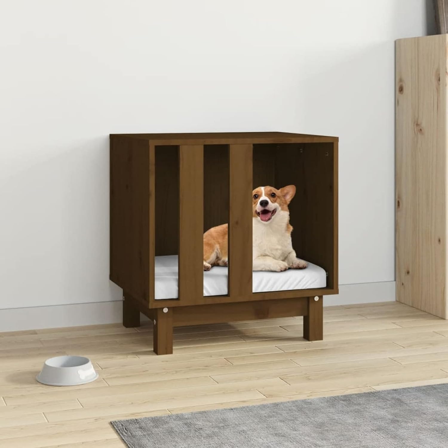 Tidyard Cuccia per Cani da Interno in Legno Massello di Pino, Bianco, 70x50x62 cm, Casetta per Cani