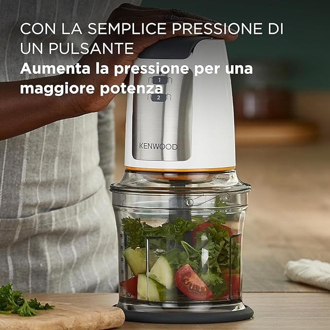 Kenwood Chopper CHP61.100WH, Potenza 500W, Ciotola da 0.5L, 2 velocità, Sistema a quattro lame, Anello antiscivolo per la stabilità del tritatutto, Lavabile in Lavastoviglie, Bianco/SIlver