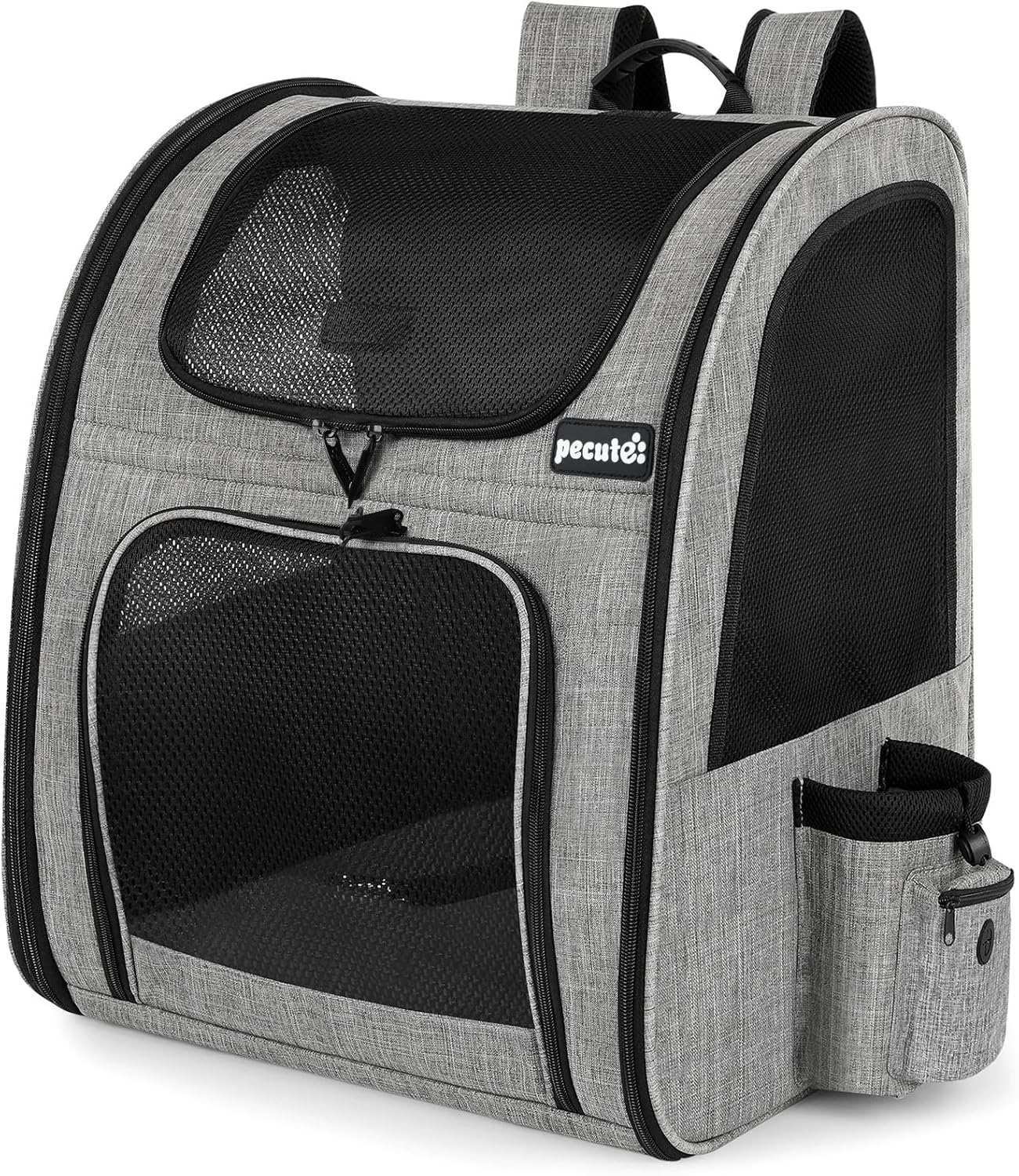 Pecute Zaino per cani Gatti Trasportino, Zaino portatile traspirante con Tasche Frontali con Apertura in Rete, Spazio Arioso Ideale per Trasportare Cuccioli di Cani, Grigio