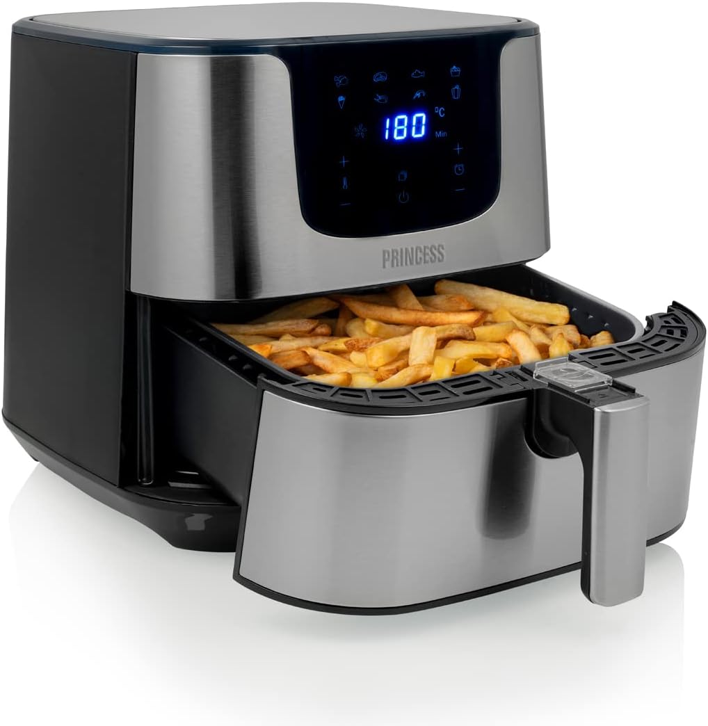 Princess SlimFry Airfryer, 8L Capacity, 2000W, 8 Programs, Digital Touchscreen Display, Adjustable Temperature, Control Window, Automatic Shutdown, Washable Basket, 182257